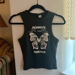 Divided Black Graphic Butterfly Tank Top